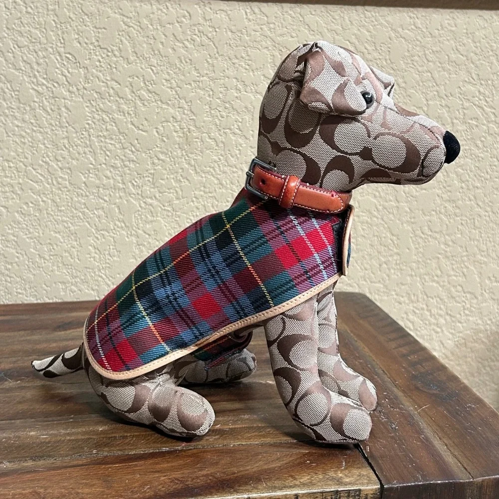 Coach Signature Stuffed Dog #8443 Holiday 2002 Retired Plush Plaid Cape EUC